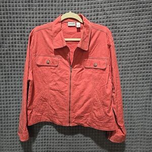 Coral Zip Floral Jacquard Jacket Chicos 3 SzXL Casual Blazer Cotton Lightweight